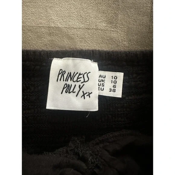 Princess Polly Top Womens US 6 Black Strapless Peplum Gauze Smocked Tie Front - Picture 3 of 12